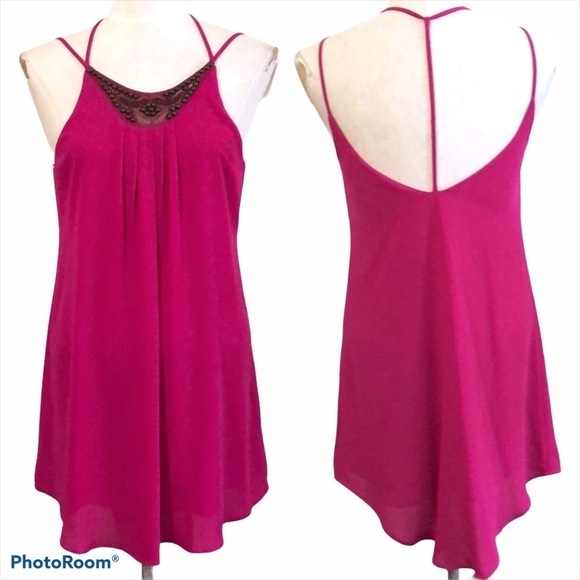 ASTR Revolve Pink Beaded Low T Back Mini Hi Low Flowy Dress Size XS - Picture 2 of 11